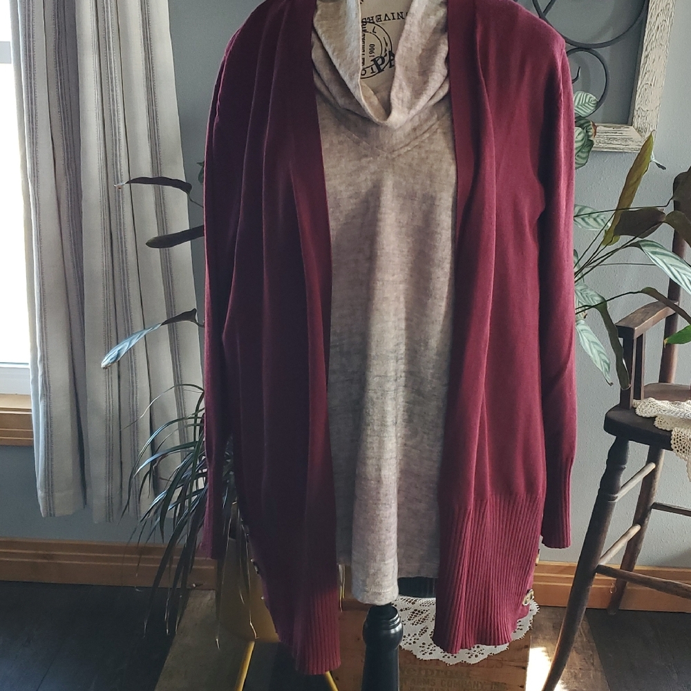 Christopher & Banks Deep Red Open Front Cardigan